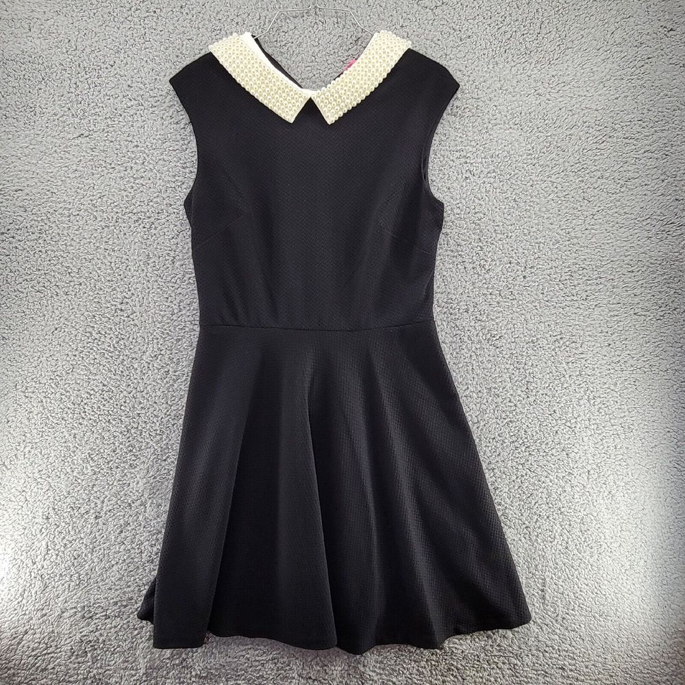 Betsey Johnson Dress Womens 8 Black Pearl Collar A Line Lace Mini Classy